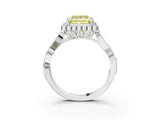White gold Fancy Yellow Princess Cut Diamond Halo Ring with Vintage Split Shank and Four-Prong Setting_80