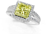 White gold Fancy Yellow Princess Cut Diamond Halo Split Shank Engagement Ring_76