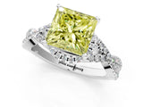 White gold Fancy Yellow Princess Cut Diamond  Halo Twist Band Solitaire Prong Setting Ring_13