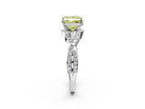 White gold Fancy Yellow Princess Cut Diamond  Halo Twist Band Solitaire Prong Setting Ring_14