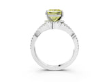 White gold Fancy Yellow Princess Cut Diamond  Halo Twist Band Solitaire Prong Setting Ring_15