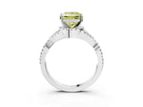 White gold Fancy Yellow Princess Cut Diamond  Halo Twist Band Solitaire Prong Setting Ring_64