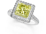 White gold Fancy Yellow Princess  Cut Diamond Milgrain Floral Halo Engagement Ring with Pavé Band_10