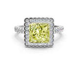 White gold Fancy Yellow Princess  Cut Diamond Milgrain Floral Halo Engagement Ring with Pavé Band_9