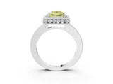 White gold Fancy Yellow Princess Cut Diamond Milgrain Halo Engagement Ring with Round Pavé Band and Prong Setting_15
