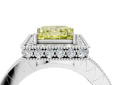 White gold Fancy Yellow Princess Cut Diamond Milgrain Halo Engagement Ring with Round Pavé Band and Prong Setting_16