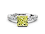 White gold Fancy Yellow Princess Cut Diamond Pavé Band Solitaire Ring with Prong Setting_29