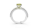 White gold Fancy Yellow Princess Cut Diamond Pavé Band Solitaire Ring with Prong Setting_32
