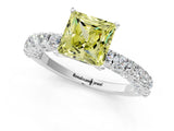 White gold Fancy Yellow Princess Cut Diamond Pavé Band Solitaire Ring with Prong Setting_35