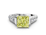 White gold Fancy Yellow Princess  Cut Diamond Pavé Band Solitaire with Four-Prong Setting_15