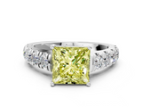 White gold Fancy Yellow Princess  Cut Diamond Pavé Band Solitaire with Four-Prong Setting_3