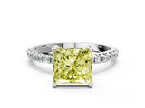 White gold Fancy Yellow Princess  Cut Diamond Pavé Band Solitaire with Four-Prong Setting_3