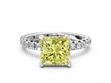 White gold Fancy Yellow Princess  Cut Diamond Pavé Band with Four-Prong Setting