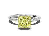 White gold Fancy Yellow Princess Cut Diamond Pavé Engagement Ring with Round  Accents and Prong Setting_53