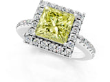 White gold Fancy Yellow Princess Cut Diamond Pavé Halo Ring with Four-Prong Setting_42