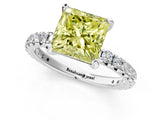 White gold Fancy Yellow Princess Cut Diamond Pavé Solitaire Ring with Round Band and Prong Setting_14