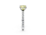 White gold Fancy Yellow Princess Cut Diamond Pavé Solitaire Ring with Round Band and Prong Setting_39