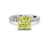 White gold Fancy Yellow Princess Cut Diamond Pave Band Solitaire Ring with Round  and Prong Setting_89