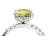 White gold Fancy Yellow Princess Cut Diamond Pave Band Solitaire Ring with Round  and Prong Setting_93