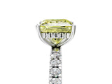White gold Fancy Yellow Princess Cut Diamond Pave Band Solitaire Ring with Round  and Prong Setting_94