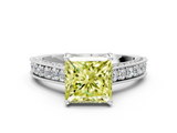 White gold Fancy Yellow Princess  Cut Diamond Pave Band with Four-Prong Setting