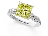 White gold Fancy Yellow Princess  Cut Diamond Ring with Baguette Side Stones, Channel Set Band, and Four-Prong Setting_1