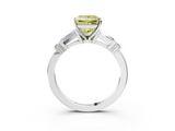 White gold Fancy Yellow Princess  Cut Diamond Ring with Baguette Side Stones, Channel Set Band, and Four-Prong Setting_3