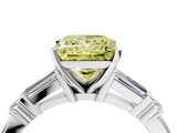 White gold Fancy Yellow Princess  Cut Diamond Ring with Baguette Side Stones, Channel Set Band, and Four-Prong Setting_4