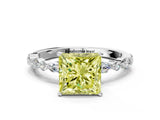 White gold Fancy Yellow Princess Cut Diamond Ring with Marquise and Round  Side Stones and Four-Prong Setting_29