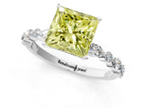 White gold Fancy Yellow Princess Cut Diamond Ring with Marquise and Round  Side Stones and Four-Prong Setting_30