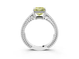 White gold Fancy Yellow Princess Cut Diamond Ring with Milgrain Pavé Band and Four-Prong Setting_34