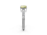 White gold Fancy Yellow Princess Cut Diamond Ring with Milgrain Pavé Band and Four-Prong Setting_34