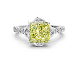White gold Fancy Yellow Princess Cut Diamond Ring with Pavé Band and Floral Prong Setting_63