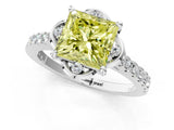 White gold Fancy Yellow Princess Cut Diamond Ring with Pavé Band and Floral Prong Setting_64