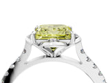 White gold Fancy Yellow Princess Cut Diamond Ring with Pavé Band and Floral Prong Setting_64