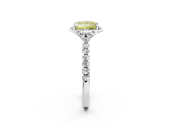 Platinum Princess Cut Floral Petal Pave Engagement Ring Setting for Fancy Yellow Center
