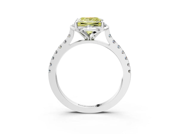Platinum Princess Cut Floral Petal Pave Engagement Ring Setting for Fancy Yellow Center