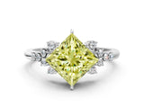White gold Fancy Yellow Princess Cut Diamond Ring with Side Stones and Four-Prong Setting_79