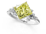 White gold Fancy Yellow Princess Cut Diamond Ring with Side Stones and Four-Prong Setting_80