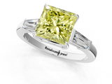 White gold Fancy Yellow Princess  Cut Diamond Ring with Tapered Baguette Side Stones in Four-Prong Setting_1