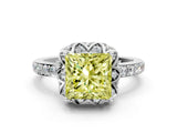 White gold Fancy Yellow Princess Cut Diamond Scalloped Halo Engagement Ring with Round Shared Prong Band_13