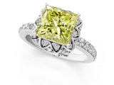White gold Fancy Yellow Princess Cut Diamond Scalloped Halo Engagement Ring with Round Shared Prong Band_14