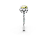 White gold Fancy Yellow Princess Cut Diamond Scalloped Halo Engagement Ring with Round Shared Prong Band_15
