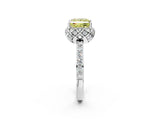 White gold Fancy Yellow Princess Cut Diamond Scalloped Halo Engagement Ring with Round Shared Prong Band_21
