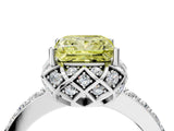 White gold Fancy Yellow Princess Cut Diamond Scalloped Halo Engagement Ring with Round Shared Prong Band_23