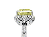 White gold Fancy Yellow Princess Cut Diamond Scalloped Halo Engagement Ring with Round Shared Prong Band_24
