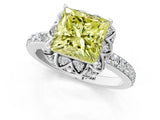 White gold Fancy Yellow Princess Cut Diamond Scalloped Halo Engagement Ring with Round Shared Prong Band_38