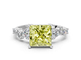 White gold Fancy Yellow Princess Cut Diamond Scattered Round Accent Ring with Prong Setting_13