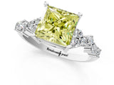 White gold Fancy Yellow Princess Cut Diamond Scattered Round Accent Ring with Prong Setting_14