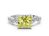 White gold Fancy Yellow Princess Cut Diamond Scattered Round Accent Ring with Prong Setting_25